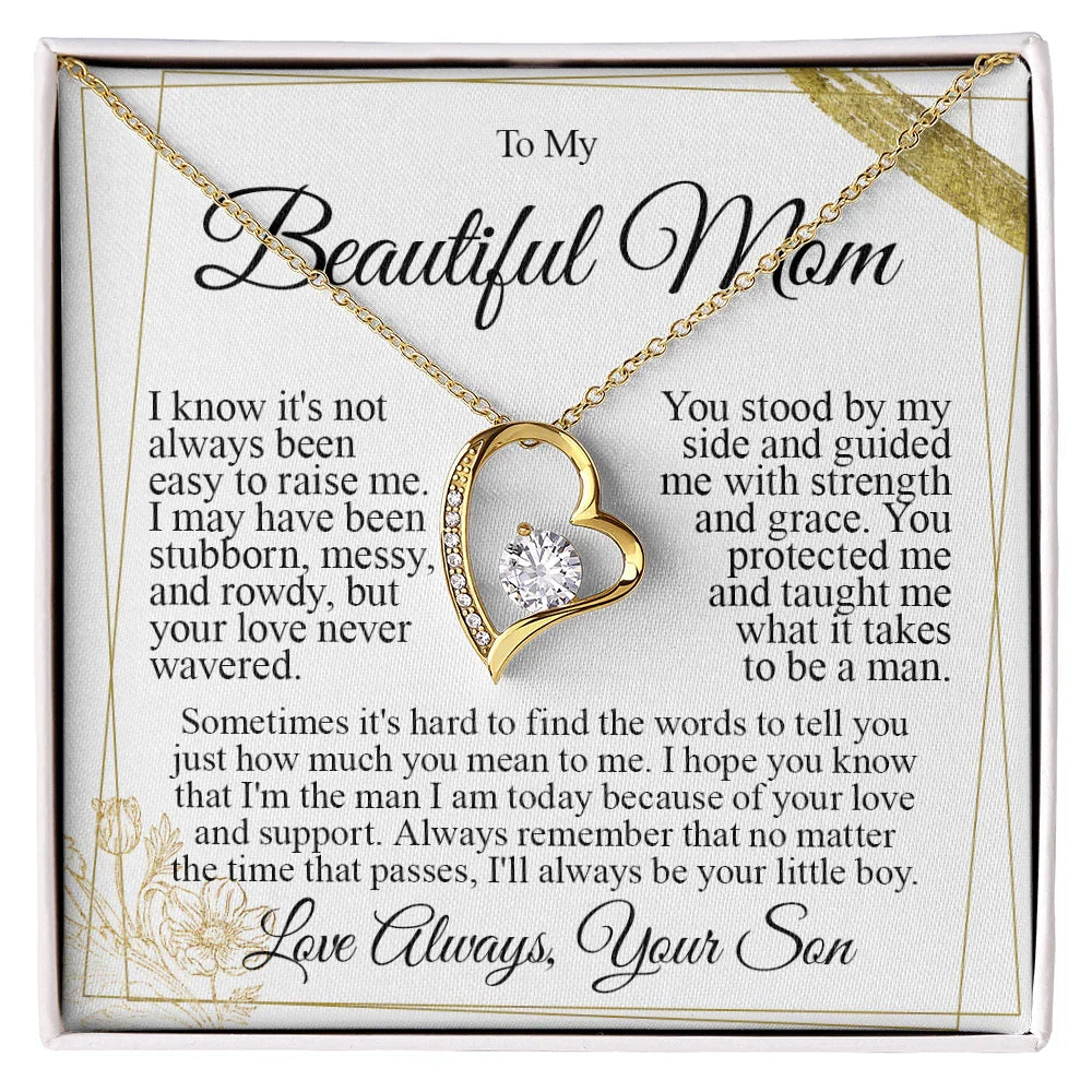 To My Beautiful Mom - I Love You Heart Necklace