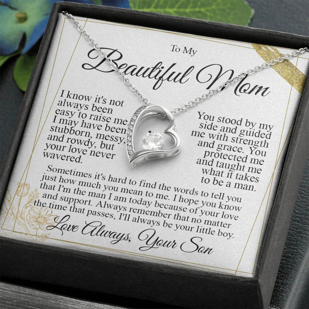 To My Beautiful Mom - I Love You Heart Necklace
