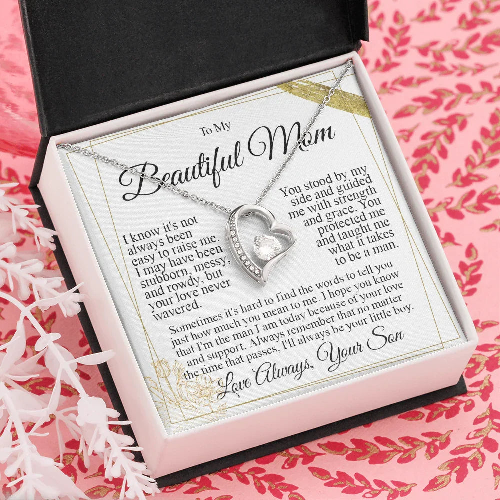 To My Beautiful Mom - I Love You Heart Necklace