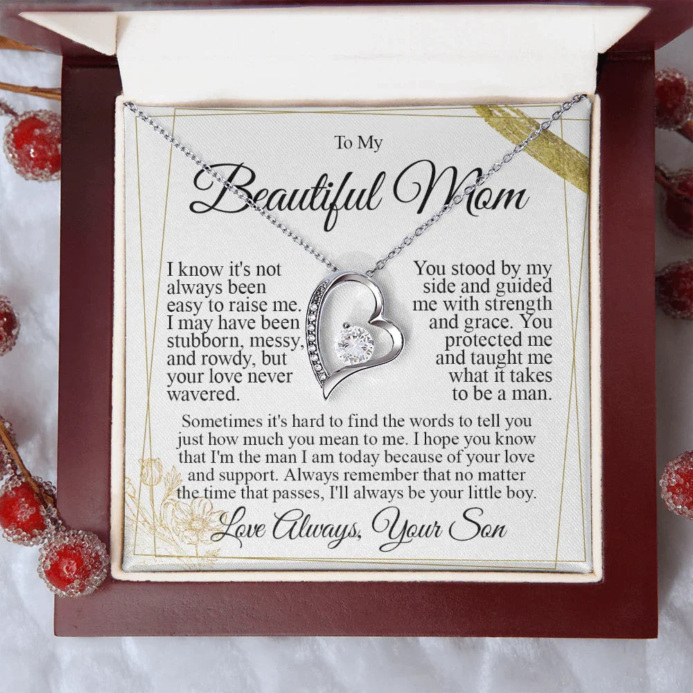 To My Beautiful Mom - I Love You Heart Necklace