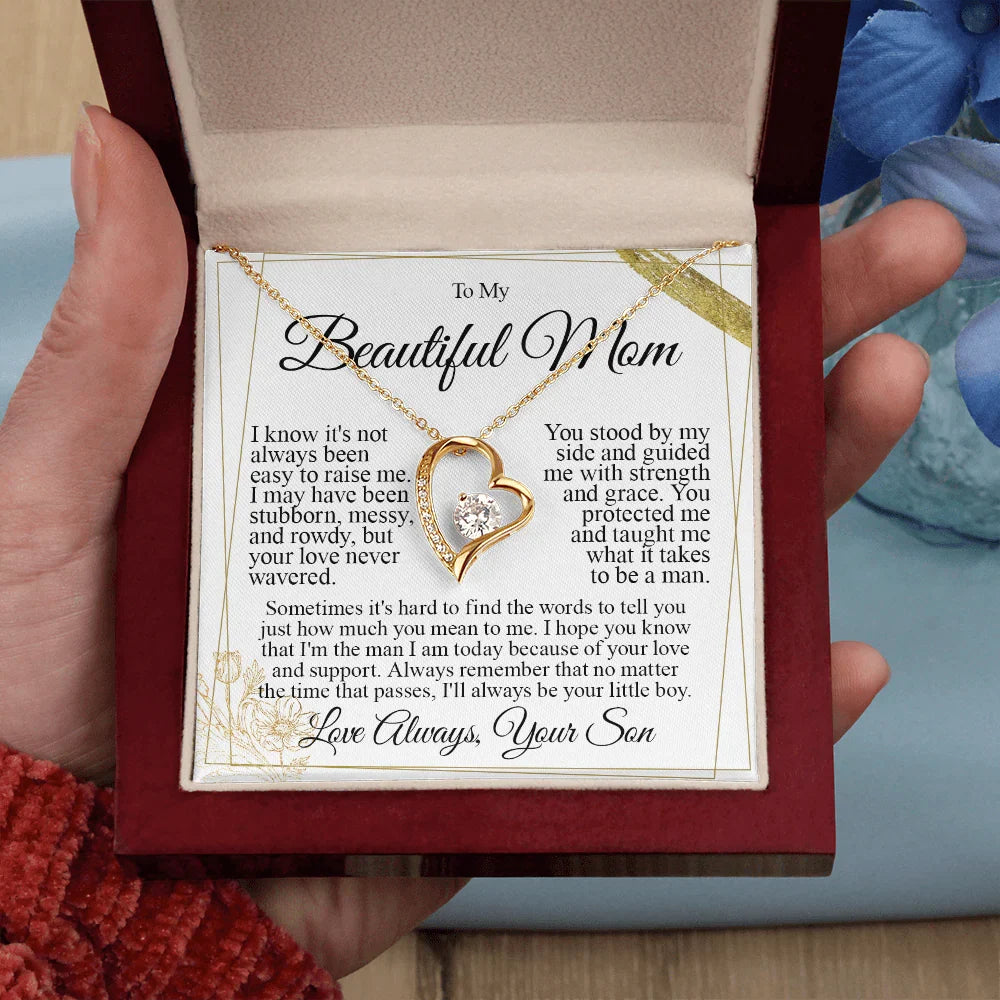 To My Beautiful Mom - I Love You Heart Necklace